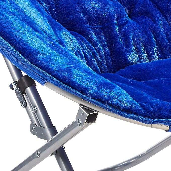 Urban Lifestyle Super Soft Faux Fur Saucer Chair with Folding Metal Frame Navy 29X32X22