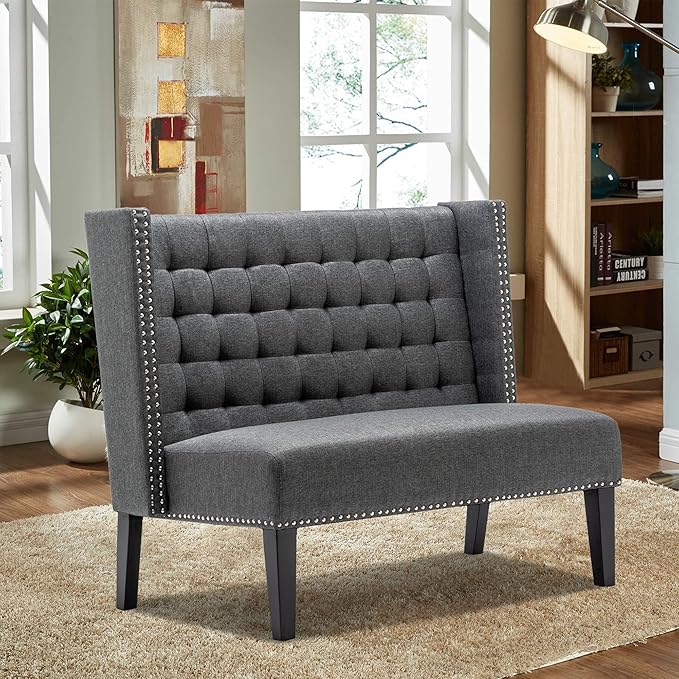 Andeworld Modern Loveseat Settee Bench Sofa Upholstered Banquette Couch for Dining Living Room Hallway or Entryway Seating Funiture with Wooden LegsSlate