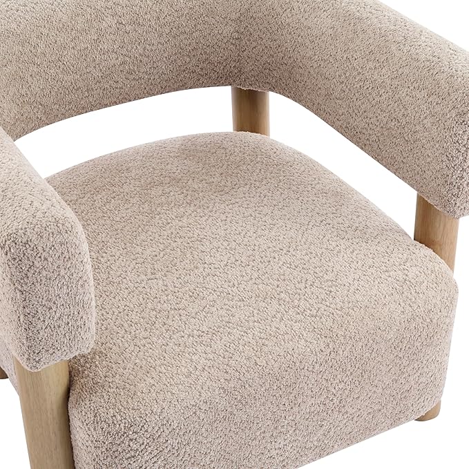 Christopher Knight Home Carly Low Profile Accent Chair Round Backrest Side Chair Living Room Armchair with Boucle Fabric Cushion Comfy Reading Chair for Bedroom Wooden Single Lounge Sofa Wheat