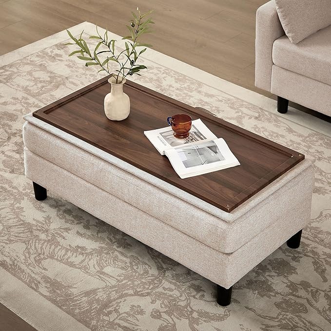 101 Convertible Sectional Sofa Modern Linen Fabric U-Shaped Couch with Reversible Chaises and Ottoman Coffee Table 4 Seat Sofa Couches for Living Room Apartment Office Beige