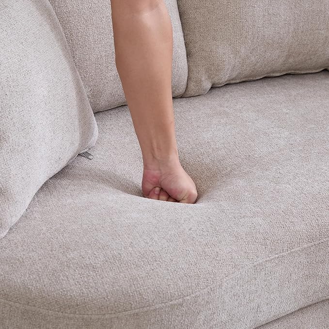 KEIKI 74” Curved Loveseat Sofa Curved Couches with 4 Removable Cushions Modern Luxury Plush Chenille Extra-Deep Seat Sofa for Small Spaces Living Rooms Bedroom Taupe