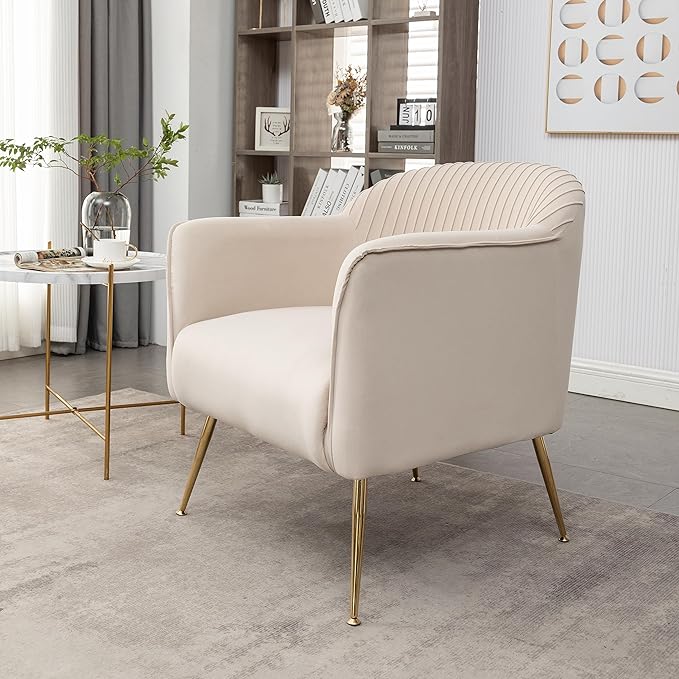 Contemporary Velvet Accent Chairs for Living Room Bedroom and Entryway Modern Armchair with Sleek Metal Legs Elegant Seating Solution for Small Spaces Tan