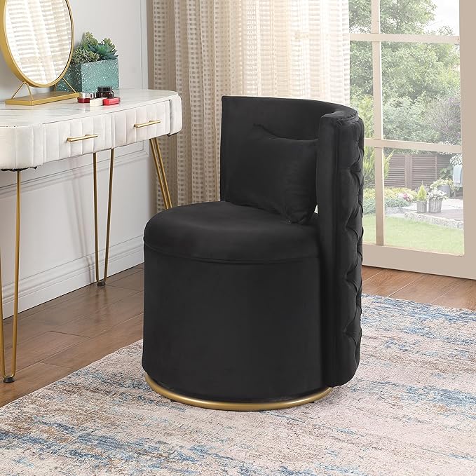 Swivel Accent ChairVelvet Round Storage Sofa Club Upholstered Barrel Modern Arm Chair for Nursery Living Room Hotel Bedroom Office Lounge Hotel Office (Black)
