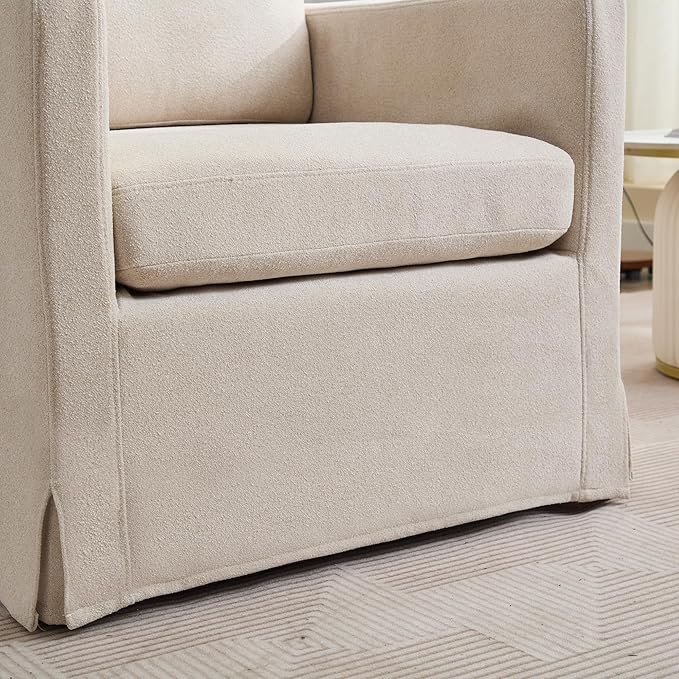 Modern Swivel Accent Chair Beige Chenille 360-Degree Rotation with Removable Cushion Skirted Design 34.8x29.9x33.1 Inch for Living Room Office