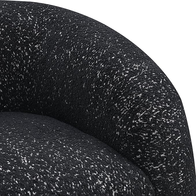 Furniture of America Araina Modern Boucle 37.4-inch Swivel Chair with 360-degree Swivel Base Sculptural Pillow-Like Silhouette for Living Room Office Black
