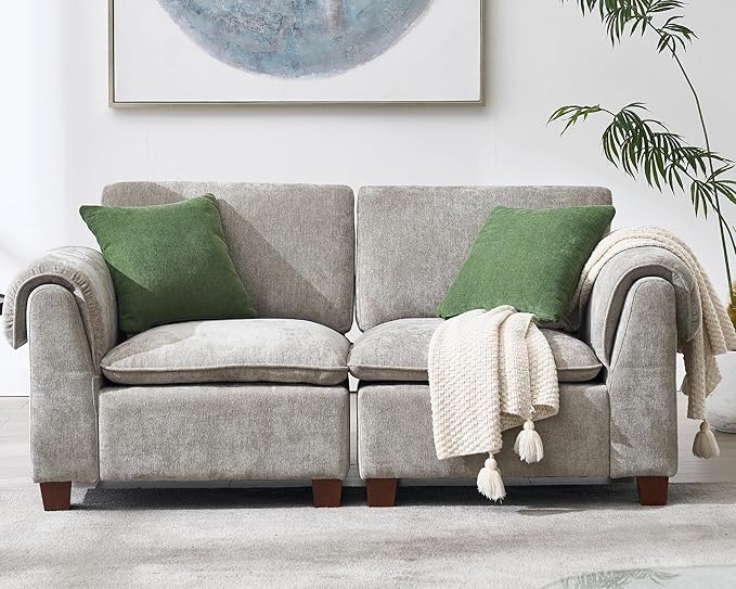 VESCASA 56.5 Inch Love Seat Sofa 2 Seater Modular Cloud Couch with Waterfall Armrest and Back Cushion for Living Room Apartment Lounge Grey Chenille