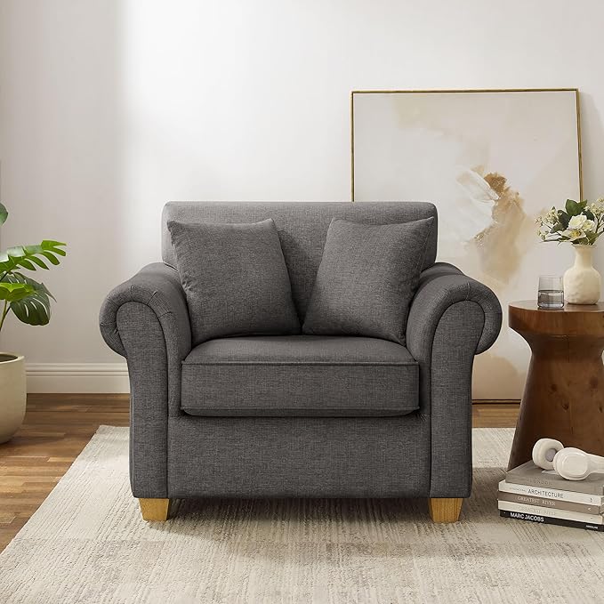 VANOMi 40 W Oversized Accent Chair Oversized Reading Chair for Living Room Comfy Reading Nook Chairs for Bedroom Upholstered Large Chair Armchair Single Sofa for Small Space (Dark Gray)