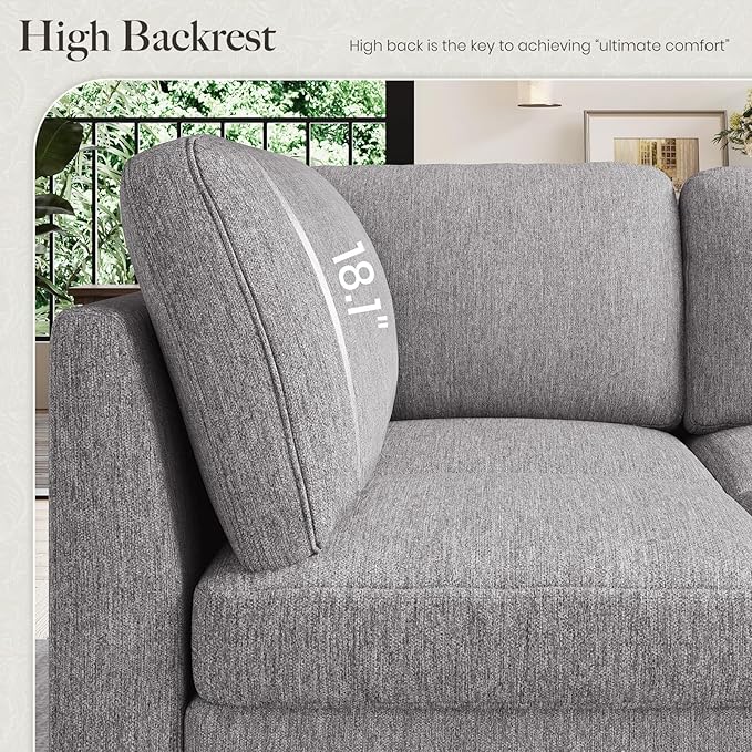Belffin 86.2 Sectional Sleeper SofaOversized Sectional Couch Wide Deep Seat Sofa BedModular Sectional Couches for Living RoomApartment and BedroomLight Grey