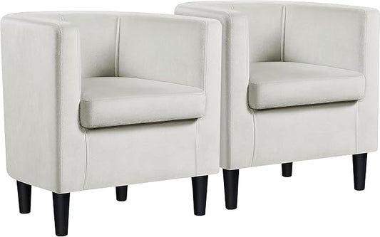 Yaheetech Velvet Accent Chair Modern and Comfortable Armchairs Upholstered Barrel Sofa Chair for Living Room Bedroom Waiting Room Beige 2pcs