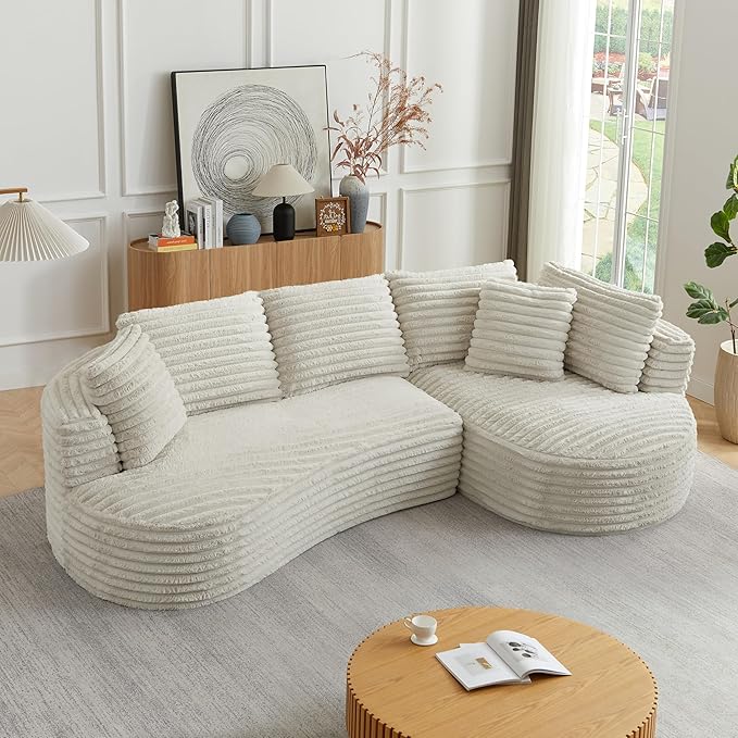 121 Oversized Curved Couch Boneless Couches Sofa with Chaise Deep Seat L-Shape Sectional Sofa for Living Room No Assembly Required (Cream Right Facing Chaise)