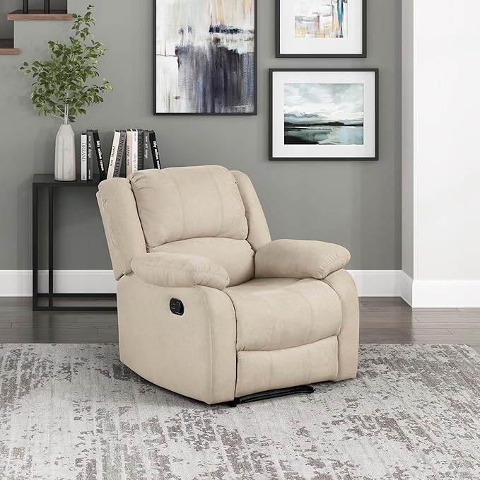 Lexicon Manual Recliner Sofa Chair Home Theater Seating Wall Hugger Manual Reclining Nursery Chair for Bedroom/Living Room/Office/Apartment Oatmeal Textured Fabric
