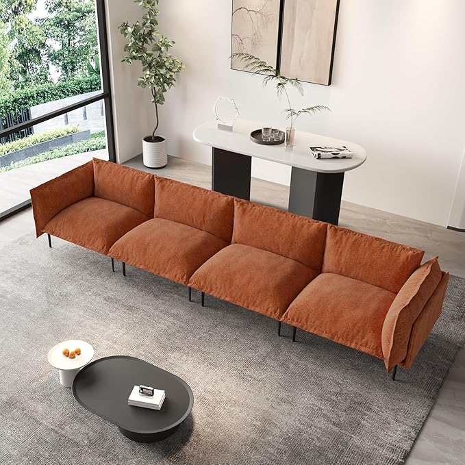 WJShome Sectional Couches for Living Room Velvet 147 Modern 4 Seater Sofa with Removable Cushions Comfort Deep Seat ForApartment 8 High Metal Legs Easy to Clean Terracotta
