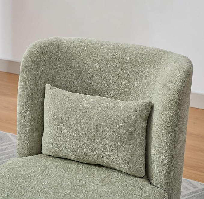 Modern Swivel Accent Chair 25.2 Wide Chenille Upholstered Armless Sofa Chair with Pillow 360° Swivel Reading Chair with Metal Base for Living Room Family Room Bedroom Lounge Area Office Pale Green
