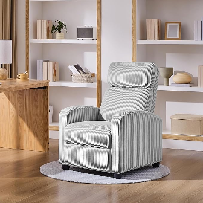 Yaheetech Corduroy Recliner Chair Single Sofa Home Theater Seating Adjustable Modern Reclining Chair for Living Room Bedroom Home Theater Light Gray