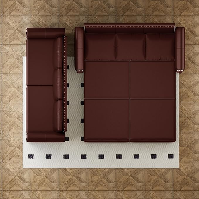 93.7 King Pull Out Sofa Bed Faux Leather Sleeper Sofa Couch 3 in 1 Convertible Futon Couches for Living Room Small Space Apartment Office Bedroom Modern Rivet Armrest Burgundy