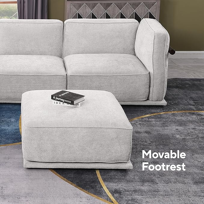 120 Modular Sectional Sofa with Ottoman L Shaped Chenille Fabric Couch with External Metal Frame Stable &amp Firm Modern Sofa for Living Room