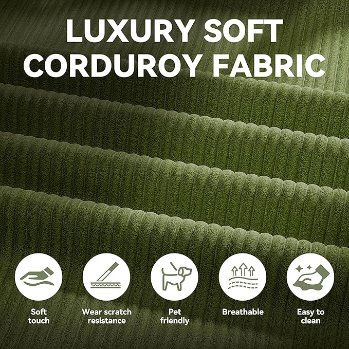 79 Folding Convertible Sofa Bed Boneless Couch for Living Room with Pull Out Bed ‌Convertible Sleeper Sofa Bed with Pillows - Corduroy Upholstered Modular Futon Couch for Bedroom Lounge (Green)