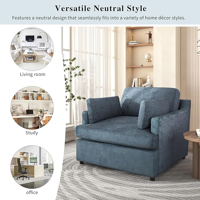 Christopher Knight Home Accent Chair Club Chair Upholstered T-Shaped Comft Seating Lounge Chair Large Size Armchair with Angeled Armrests Single Sofa Chair for Living Room Bedroom Study Blue