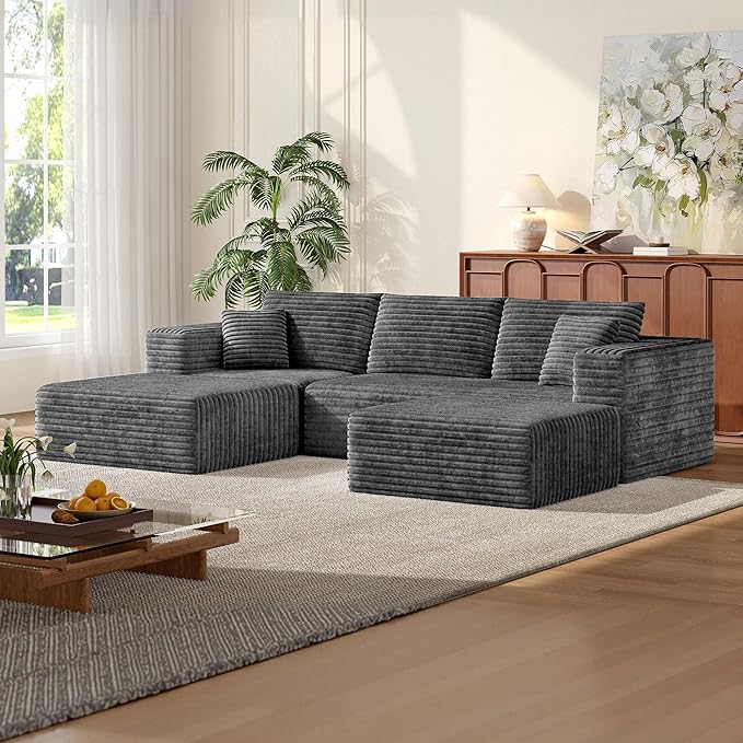 MoonSpeak 106 Sectional Boneless Couch for Living RoomModern Modular Cloud Couch with Deep SeatUpholstered Sleeper Sofa with 2 OttomanConvertible Folding CouchesNo Assembly (Gray)