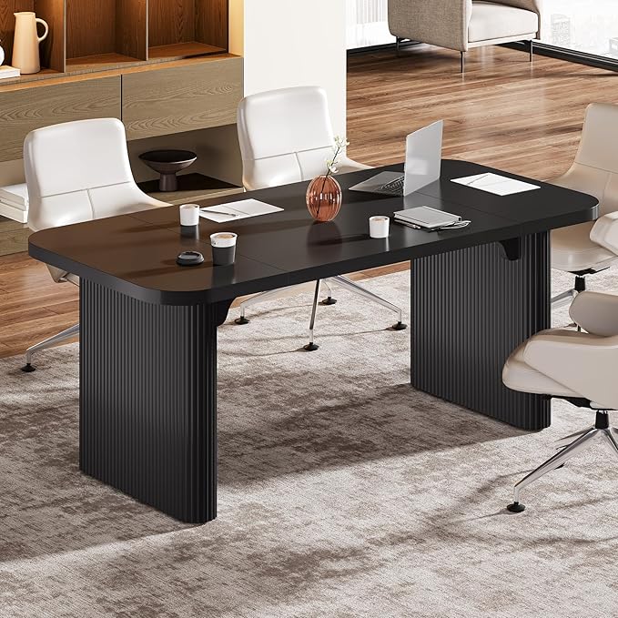Tribesigns 62-Inch Modern Executive Desk Wood Office Desk Large Aesthetic Computer Desk with Double Pedestal Workstation for Home Office (Black)