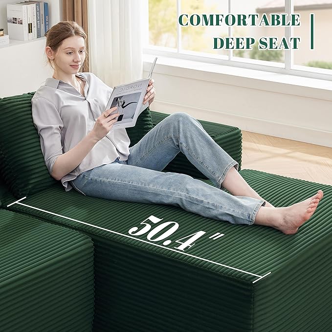 110” Cloud Sectional Couch Boneless Sofa for Living Room Modular Sectional Sofa with Deep Seat Comfy Fluffy Couch with L-Shaped Chaise No Assembly Required (Right-Facing Chaise Green)