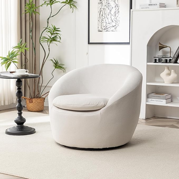 360°Swive Decorative ChairModern Comfortable Barrel Chair Reading Chairs for Living RoomBedroomDressing RoomBeige Linen