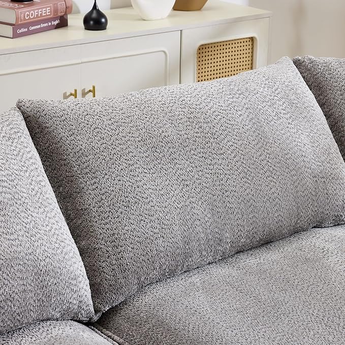 ERYE Oversized Curved Tight Backrest Sofa Floor Boneless Modular Foam Sofa Couch with Left Facing Chaise Lounge and 7 Pillows Chenille Upholstered No Assembly Required