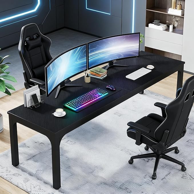 78 Inch Long Computer Desk 2 Person Executive Office Desk Extra Large Double Workstation Simple Study Student Writing Table for Home Office (Black)