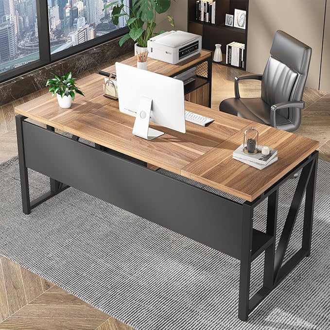 Tribesigns 63 Executive Desk with Reversible File Cabinet Large L-Shaped Office Desk with Drawers Business Furniture Workstation for Home Office