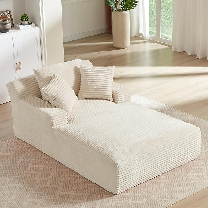 KEIKI 78.7 Oversized Chaise Lounge Indoor Modern Corduroy Boneless Couch with Pillows Deep Seat Sleeper Sofa Bed No Assembly Perfect for Apartment &amp Studio Spaces