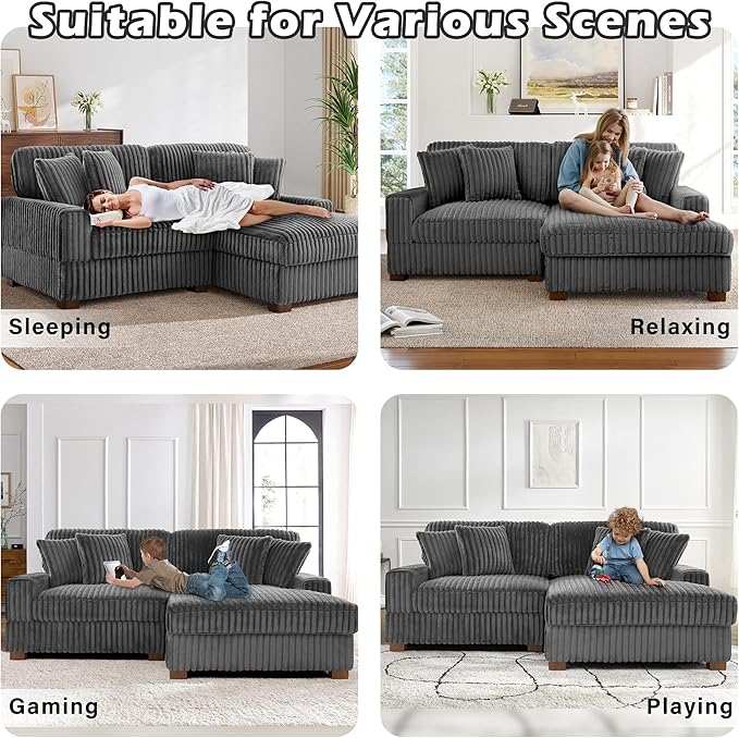 Cloud Sectional Couch with L-Shape Chaise Modern Modular Sofa with Deep Seat Upholstered Couches for Living Room Bedroom Grey