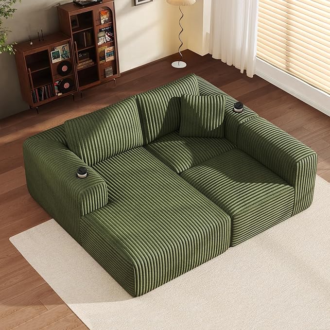 DURASPACE 108 Sectional Couch L Shaped Sofa Boneless Foam Cloud Couches with Chaise Fluffy Plush Corduroy Modular Couches for Living Room (Green Left Facing Chaise)