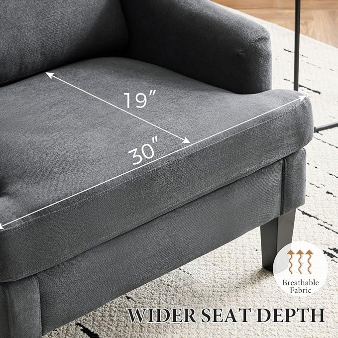 Bezseller Modern Accent Chair Upholstered Reading Armchair with Wood Legs Mid-Century Leisure Comfy Single Sofa Chair for Living Room Bedroom Home Office Dark Grey