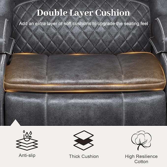 Recliner Chairs for Adults Oversize Manual Reclining Chair with 2-Tier Cushions Dutch Velvet Recliner Chair with Hidden Storage Space Living Room Recliner Chairs with Cup Holders - Grey