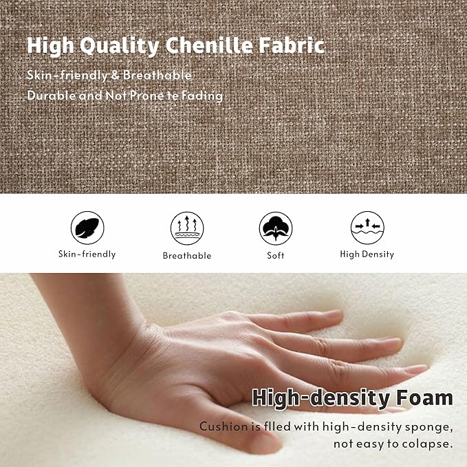 Mlmh &amp Kngwa 75 Upholstered Oversized Chaise Lounge Chair Indoor with Armrests &amp 6 Pillows &amp Solid Wood Legs for Bedroom Living Room ChenilleTaupe