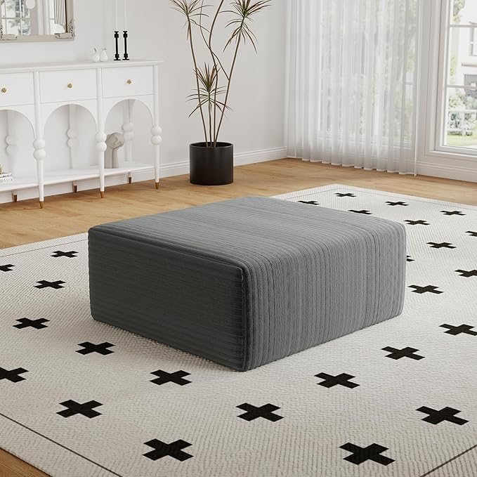 27 Sofa Ottoman Corduroy Upholstered Deep Seat Comfy Cloud Couch with Movable Ottoman DIY Combination No Assembly Required Gray