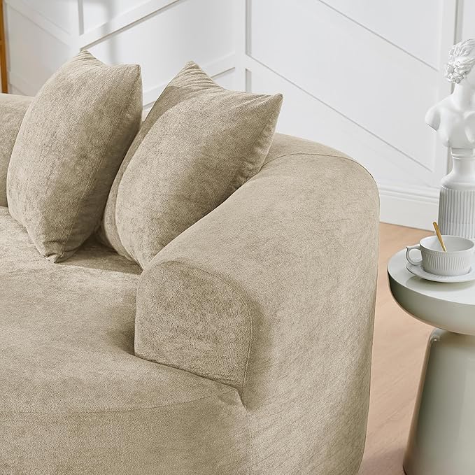 DEINPPA Oversized Modular Couch with 4 Pillows 4-Seater Curved Cloud Sofa Chenille Upholstered Comfy Couch for Living Room Apartment Office No Assembly Needed-Light Brown