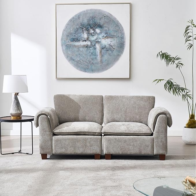 69 Inch Loveseat Sofa 2 Seater Small Sectional Couch Cozy Cloud Chenille Fabric Modular Sectional Love Seat Sofa Couch for Living Room/Apartment Grey