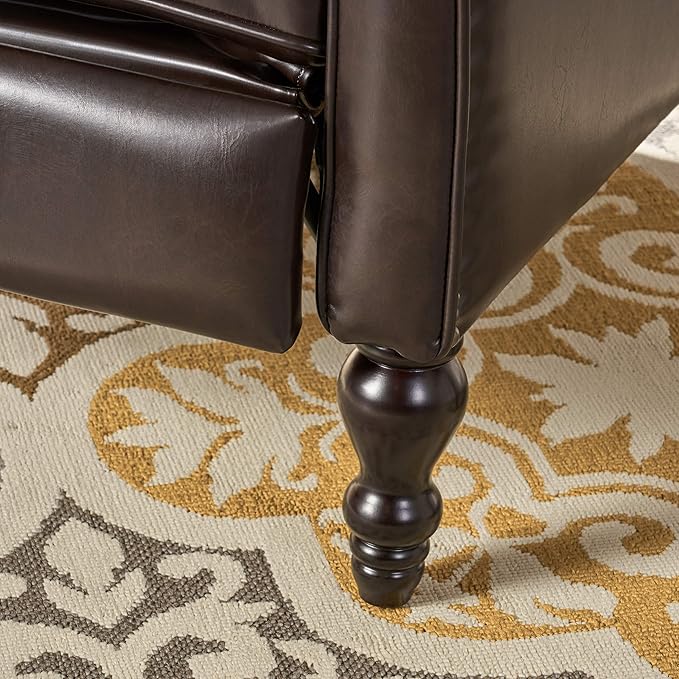 Christopher Knight Home GDFStudio Elizabeth Tufted Bonded Leather Recliner Vintage Reclining Reading Armchair 28.5D x 34.5W x 41H in Brown