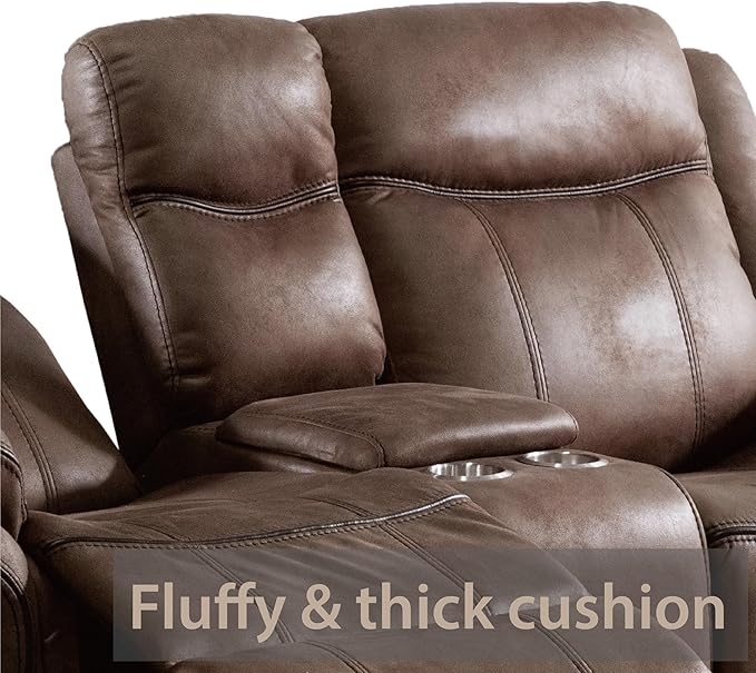 24/7 Shop at Home Amos Oversized Nursery Glider Recliner Chairs for Adults Manual Comfy Reading Couch Overstuffed Reclining Loveseat Sofa Adjustable Comfy Theater Seating for Living Room Brown