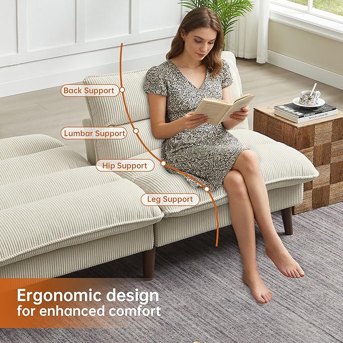 Convertible Sofa Bed 72″ Fabric Couch with Adjustable Backrest Loveseat Recliner Sleeper Living Room Furniture futon Set for Apartment Small Space Beige