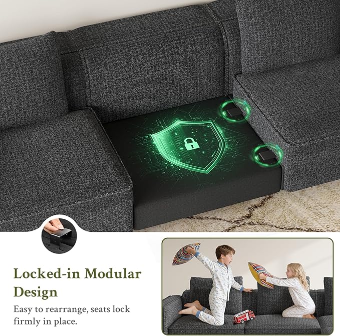 132 Sectional Couch Locked-in Modular Sectional Sofa Wood Frame Couches for Living Room 22 Deep Seat U Shaped Couch with Ottoman Chenille Cloud Sofa Tool-Free Setup Sofas for Living Room