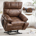 Oversized Power Lift Recliner Chair for Elderly Dual Motor Lift Chair with Vibration Massage &amp Lumbar Heating Standing Assistance Recliner with Cup Holders for Living Room - Faux Leather Brown