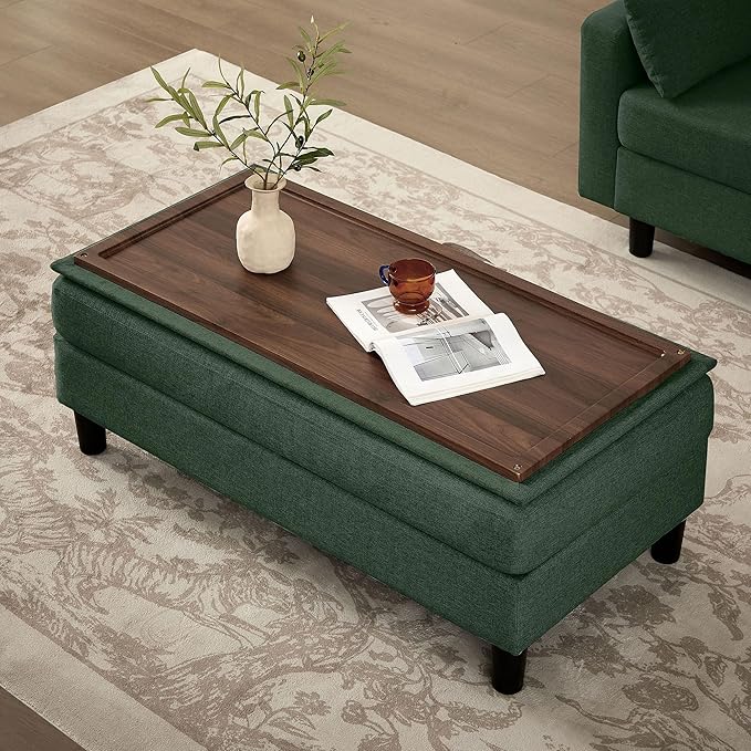 101 Convertible Sectional Sofa Modern Linen Fabric U-Shaped Couch with Reversible Chaises and Ottoman Coffee Table 4 Seat Sofa Couches for Living Room Apartment Office Green