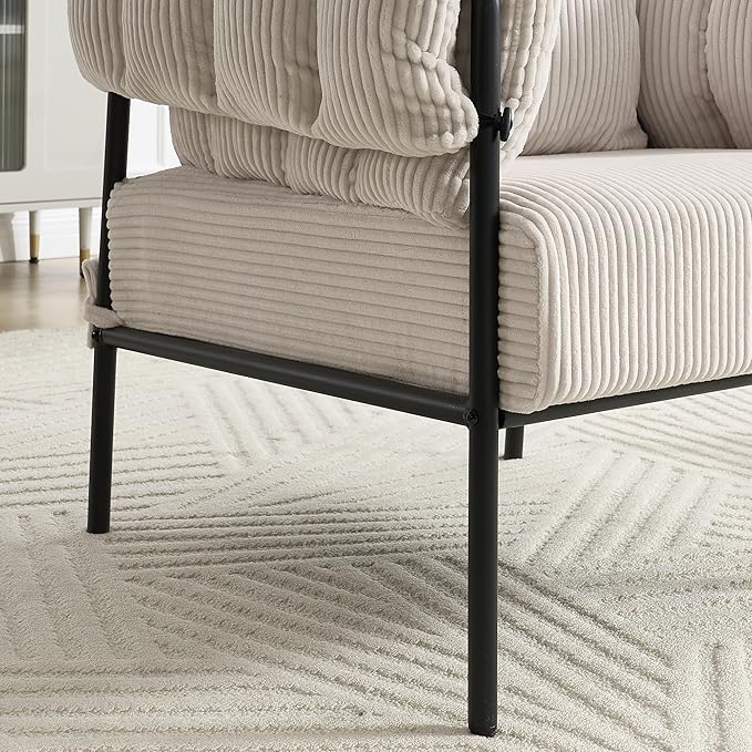 Modern Velvet Accent Chairs Set of 1 Comfy Large Living Room Sofa Chair Upholstered Fabric Armchair with Pillow and Metal Legs for Office/Bedroom/Reading Beige