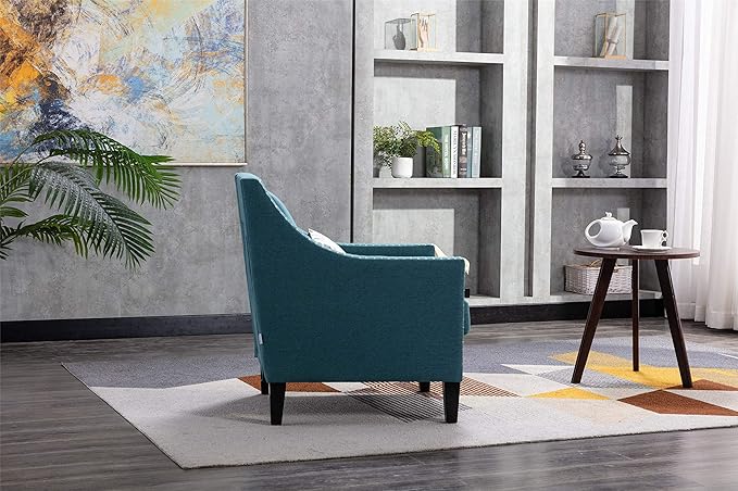 Accent Armchair Living Room Chair with Nailheads and Solid Wood Legs Teal Linen