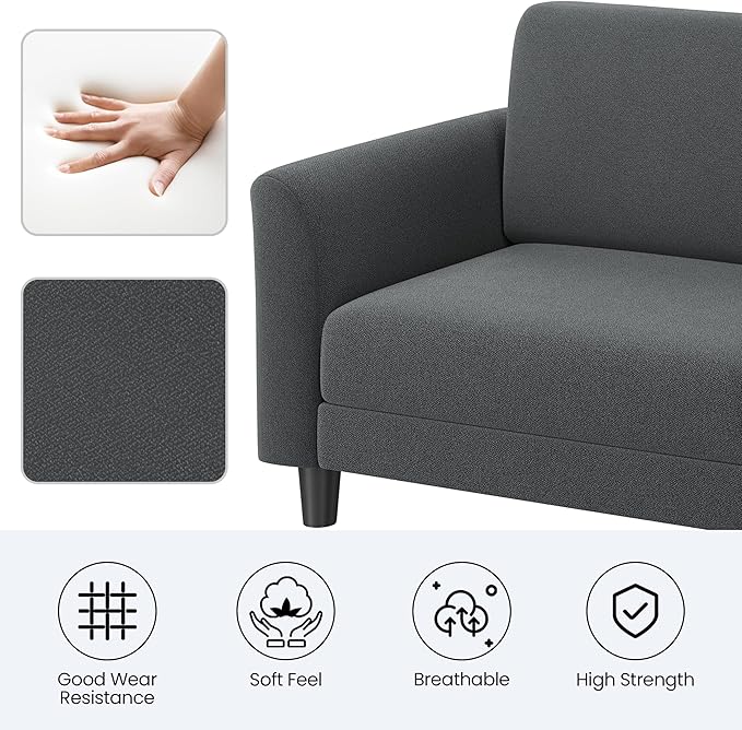 Yaheetech 67 W Fabric Sofa Couch 2 Seater Loveseat Sofa with USB Charging Ports Upholstered Sofa Living Room Office Bedroom Dark Gray