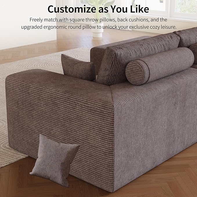 109 Modular Sectional Sofa with Ottoman - U Shaped Oversized Deep Seat Cloud Boneless Couch for Living Room Corduroy Fabric No Assembly Required (Brown 2 Ottoman)
