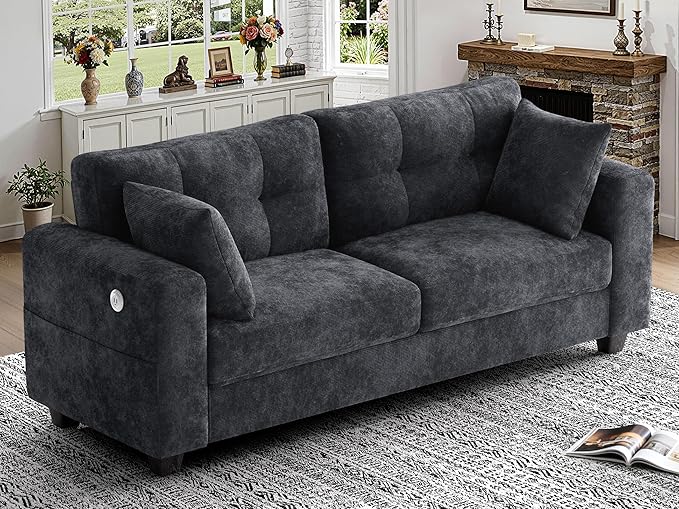 Loveseat Sofa for Living RoomModern Couch with Removable Chenille CoversWide ArmrestsSide PocketsUSB/Type-C Charging PortsEasy Assembly (70 inchGrey)