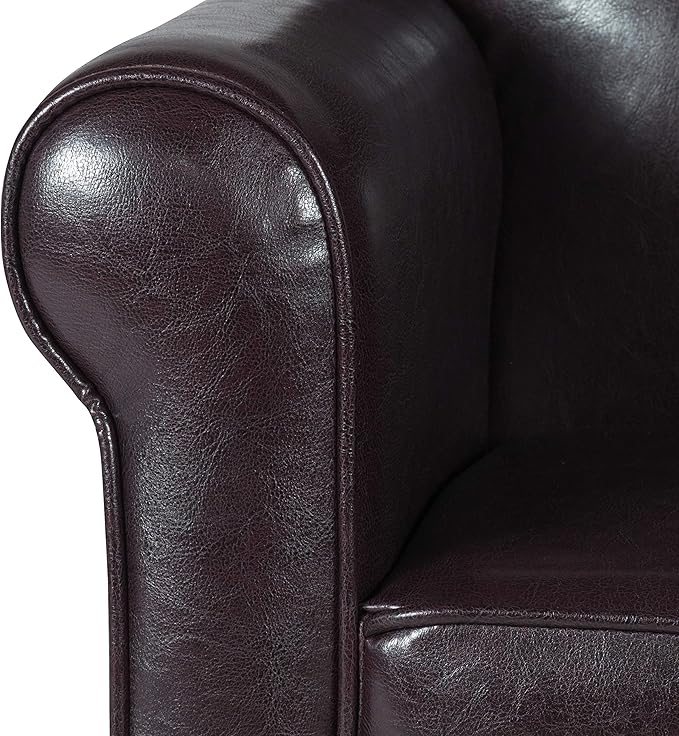 Kids Accent Chair with Rolled Arms - Brown Faux Leather